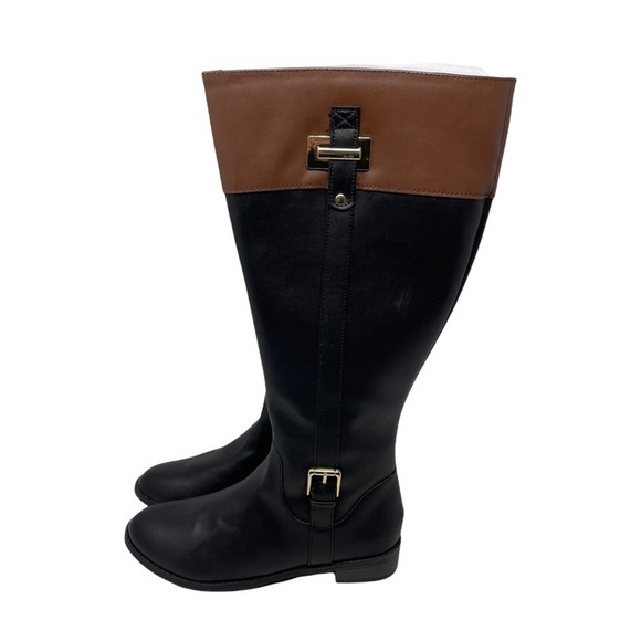Karen Scott Shoes - Karen Scott Deliee Black W/Cognac Trim Knee High Wide Width Boots Size 8.5 NEW